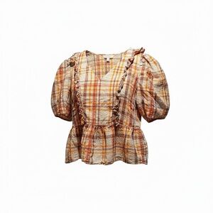 Ana A New Approach Plaid Ruffle Blouse